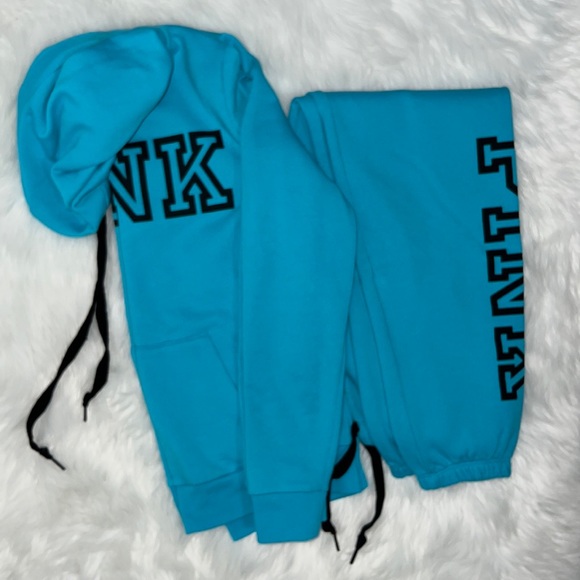 PINK EDL Everyday Lounge Perfect full Zip aqua blue hoodie Small - Picture 4 of 10
